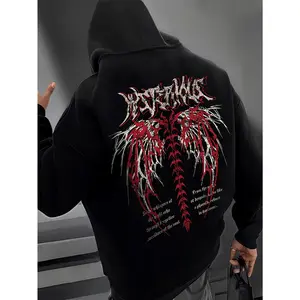 Mens Gothic Graphic Print Hoodie - Cozy Drawstring Long Sleeve Thick Sweatshirt with Kangaroo Pocket for Daily Casual Wear