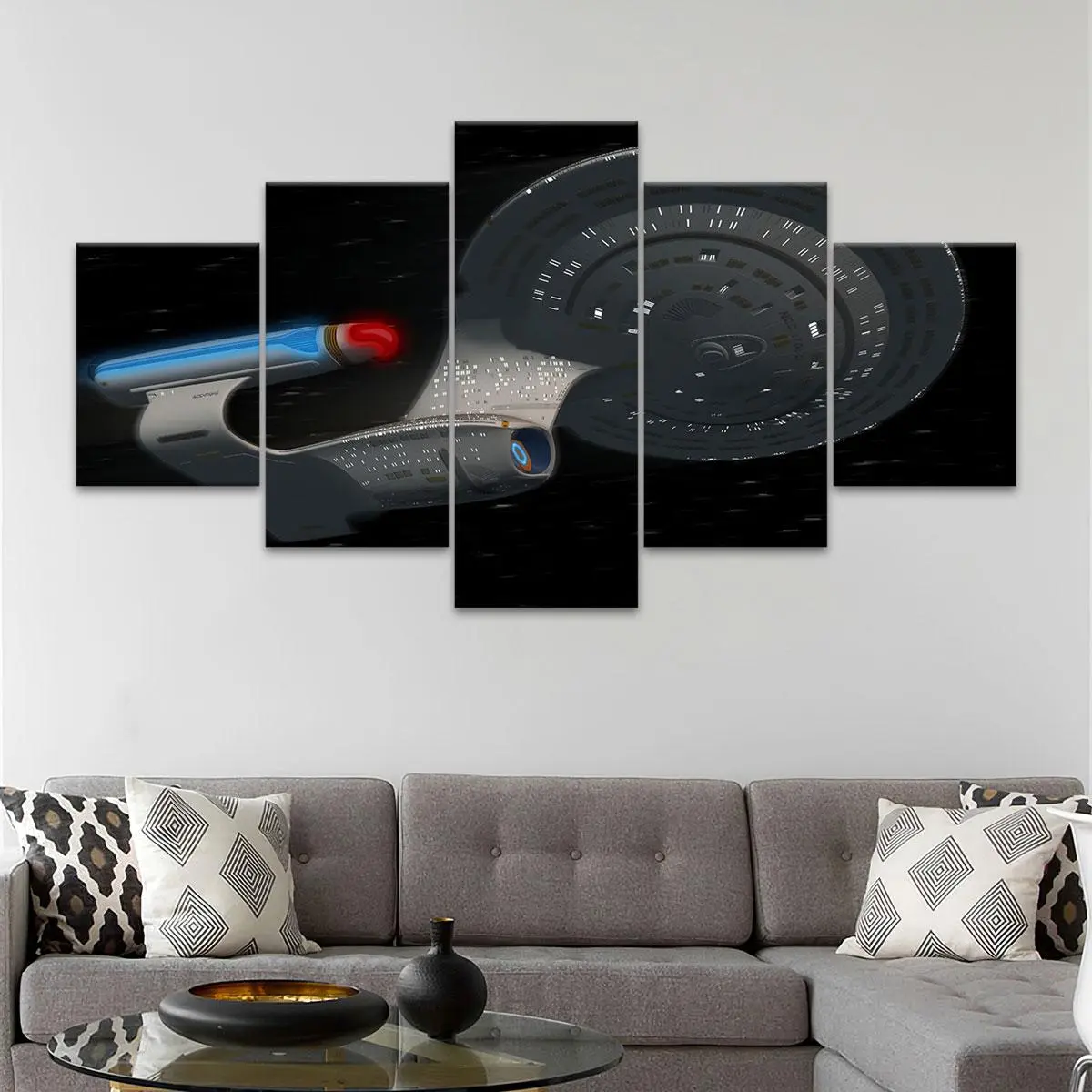 Starship Night Voyage Pattern Canvas Painting, 5 Counts/set Modern Art Poster, Wall Art Decor for Home Living Room Bedroom Office, Ornaments