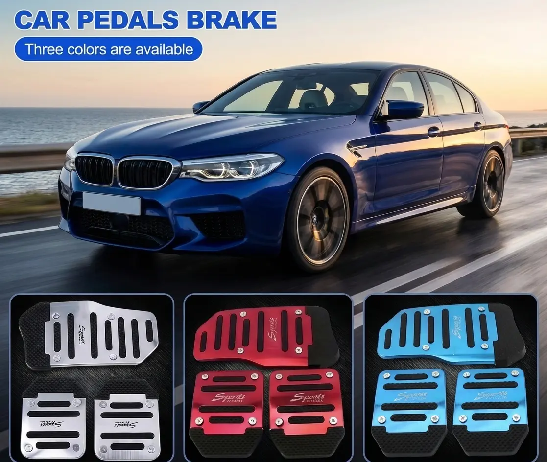 Aluminum Anti-Slip Car Pedal Covers Set - Auto Interior Accessory Including Accelerator, Manual Transmission Clutch Brake Pedal Mats for Enhanced Traction, Comfort, Easy Fit on Car, SUV, Car Pedals Interchangeable