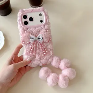 Faux Pearl Bow Phone Case for Apple Models, Cute Couple Lanyard Design, Protective Cover for iPhone Series, Stylish Accessory, Casing