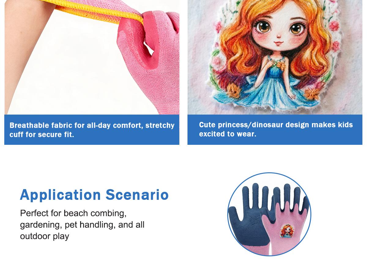 3PCS-Girls Protective Work Gloves Age 5-12 | Pink Anti-Slip Grip | Perfect for Pet Care, Gardening & Beach Play