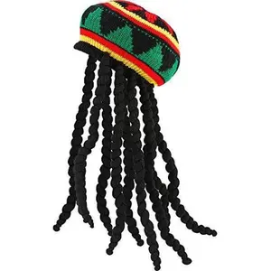 Rasta Hat with Black Dreadlocks Wig Rasta Wig with Dreads Funny Hat, 1 count, Size 17. 3