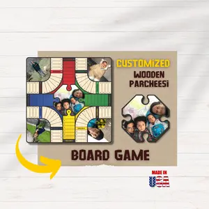 Personalized Wooden Parcheesi Board Game With Pictures - 4 Players