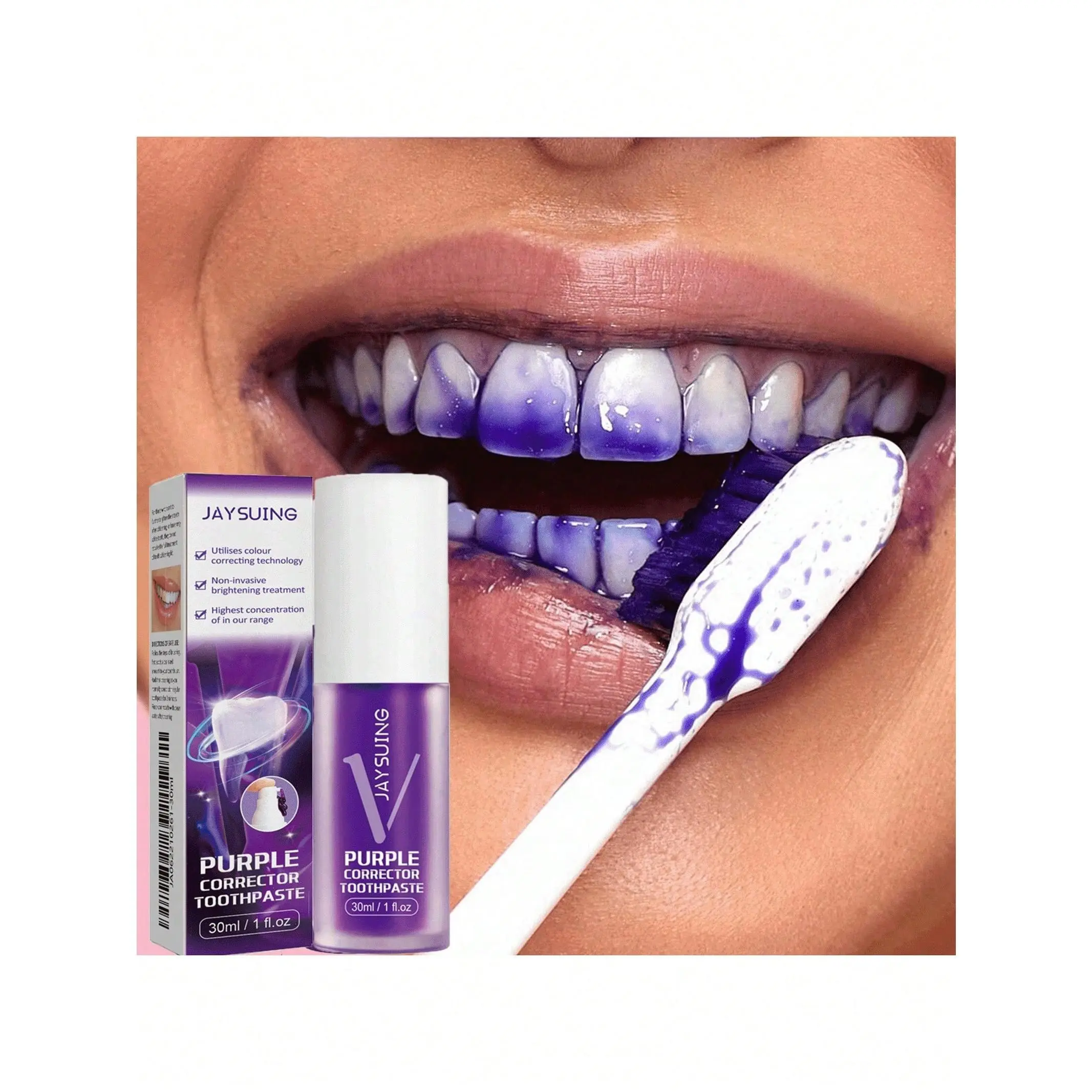 30ml Purple Teeth Whitening Toothpaste - Oral Stain & Plaque Removal, Bad Breath Elimination, Sensitive Teeth Care, Minty Fresh Personal Care Product for Most People, Sensitive Teeth Care Toothpastes