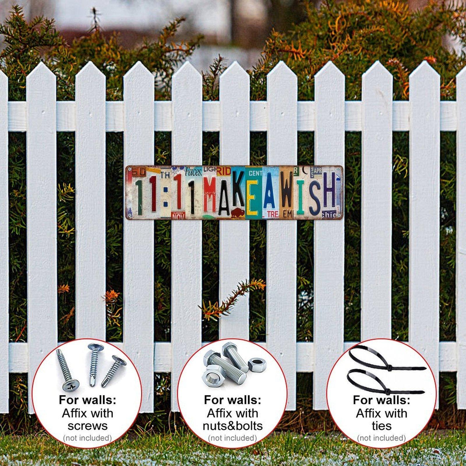 Vintage 11:11 Make A Wish License Plate Style Metal Tin Sign, 4x16 Inch (10×40cm) Wall Decor for Home, Bar, Coffee Shop, Man Cave, Inspirational Street Art