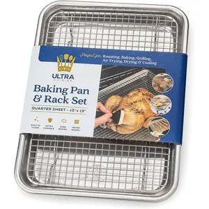 Quarter Sheet Pan with Wire Rack Set - Includes Premium Aluminum Baking Sheet with 100% Stainless Steel Baking Rack, Cookie Cooling Racks with 1/4 Pan Commercial Quality