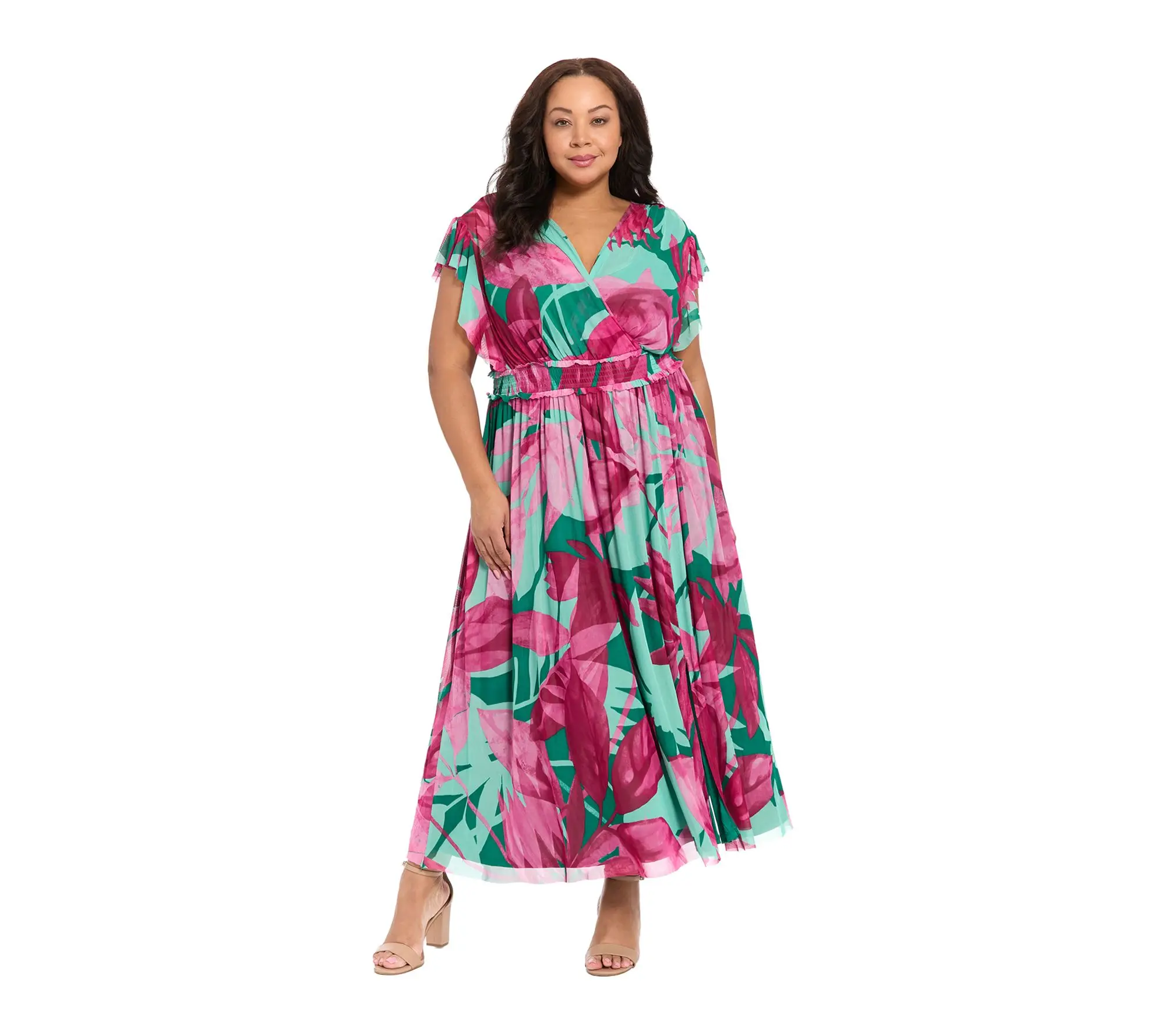 London Times Plus Mock Neck Tiered MINI Halter Dress