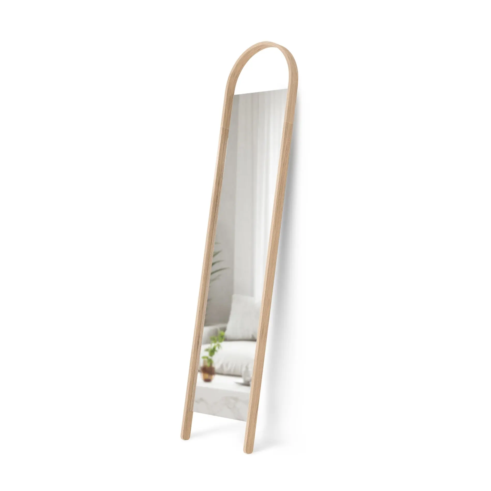 Umbra Bellwood Leaning Mirror, Full-Length Decorative Mirror with Sustainable Wooden Accent, Arched Light Weight Frame Collection Reflection