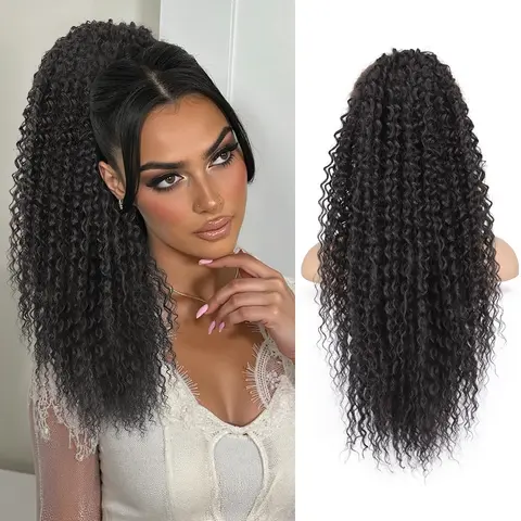 Kookastyle 20 inch Kinky Curly Ponytail Hair Extension, Clip-In Ponytail, Natural Voluminous Hair for Women