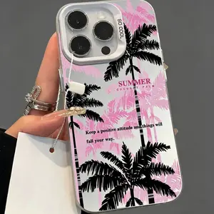 Summer Pink Palm Tree Pattern Phone Case | Aesthetic Tropical Vibe, Anti-Fall Full Cover Precise Protective Case,Suitable for iPhone 17/16/15/14/13/12/11/XR/XS/AIR/PROMAX/PLUS/E