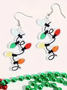 Christmas Tree Shaped Earrings, Cute Colorful Light Bulb Design Dangle Earrings, Fashion Jewelry Accessories for Women & Girls