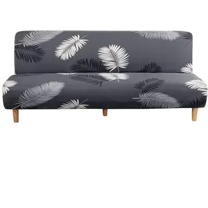 Armless Futon Slipcover Folding Sofa Cover Stretch Elastic Washable Couch Furniture Protector for 3 Seat Foldable Futon Sofa Bed Armrests (Dark Grey)