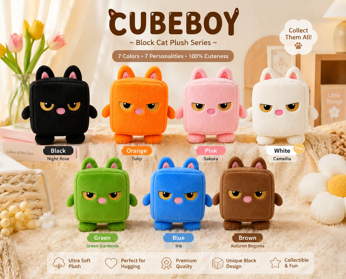 CUBEBOY Square Cat Cute Minimalist Plush Toy Pillow