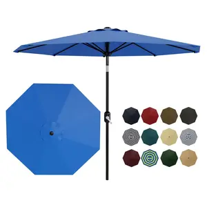 9 ft Patio Umbrella-8 Sturdy Ribs Outdoor Table Umbrella with Crank Lift & Push Button Tilt - Market Umbrella for Pool, Deck, Yard, Garden-Azure