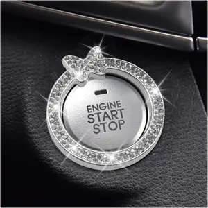 Car Engine Start Stop Decoration Ring, Anti-Scratch Push Start Button Sticker, Bling Crystal Key Ignition Starter Cover, Cute Bow Car Interior Accessories for Women Girl (White)