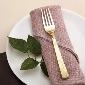 24-Pack Plastic Forks 7" Gold with Hammered Style - Heavy Duty Disposable Silverware