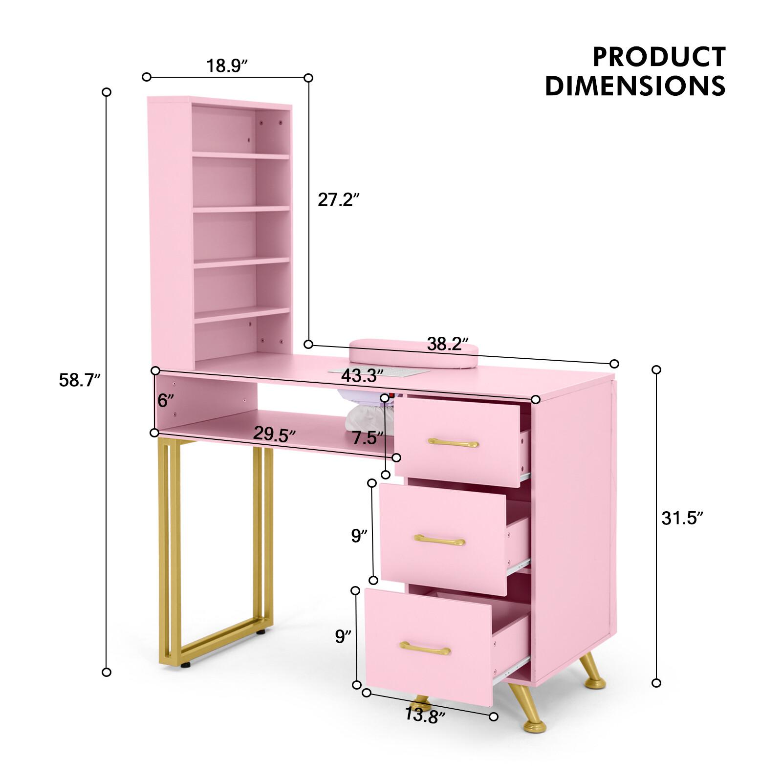Sturdy Pink Manicure Table with Dust Collector Nail Desk with Nail Arm Rest Open Shelves Leather Padded Walls for Nail Techs Sturdy Pink Manicure Table with Dust Collector Nail Desk with Nail Arm Rest Open Shelves Leather Padded Walls for Nail Techs