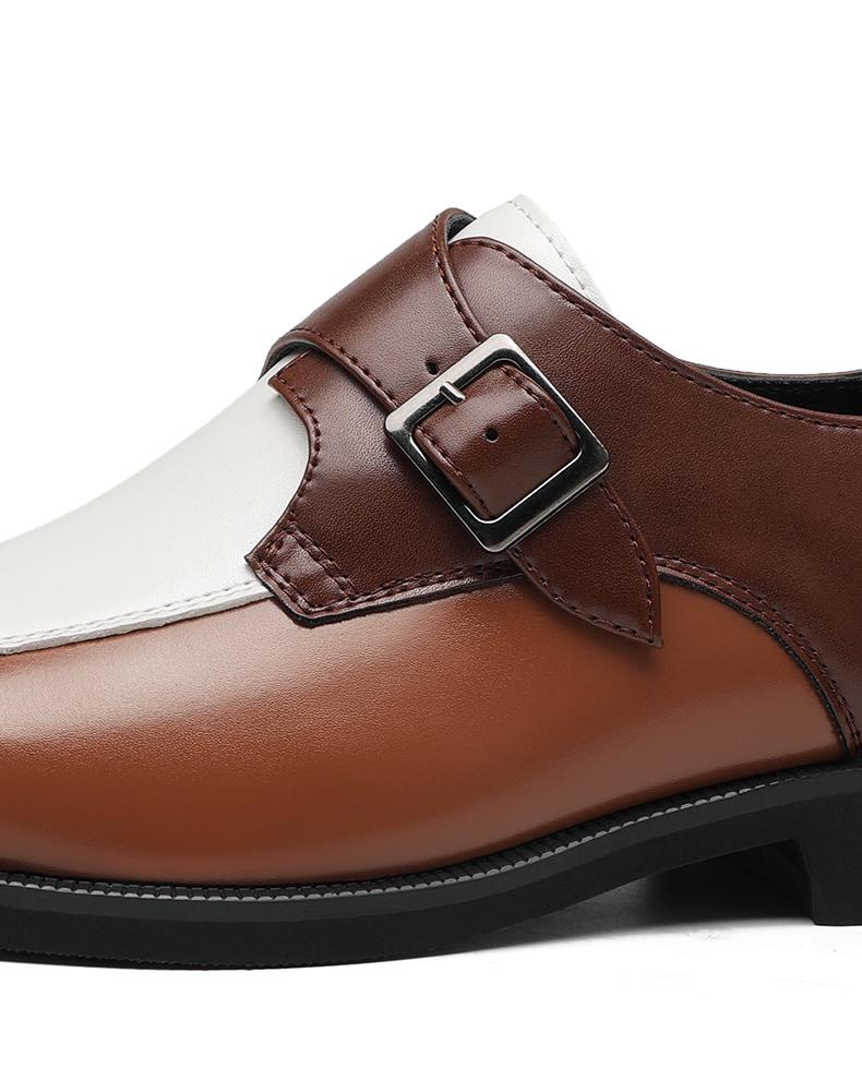 Men's Two-Tone Monk Strap Dress Shoes, Brown & White Formal Leather Shoes81960