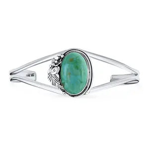 Nature Leaf Navajo Style Turquoise Cuff Bracelet Silver