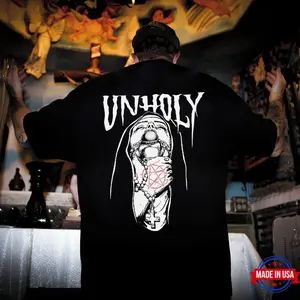 UNHOLY Nun Grab by the throat Graphic Black Print T-shirt
