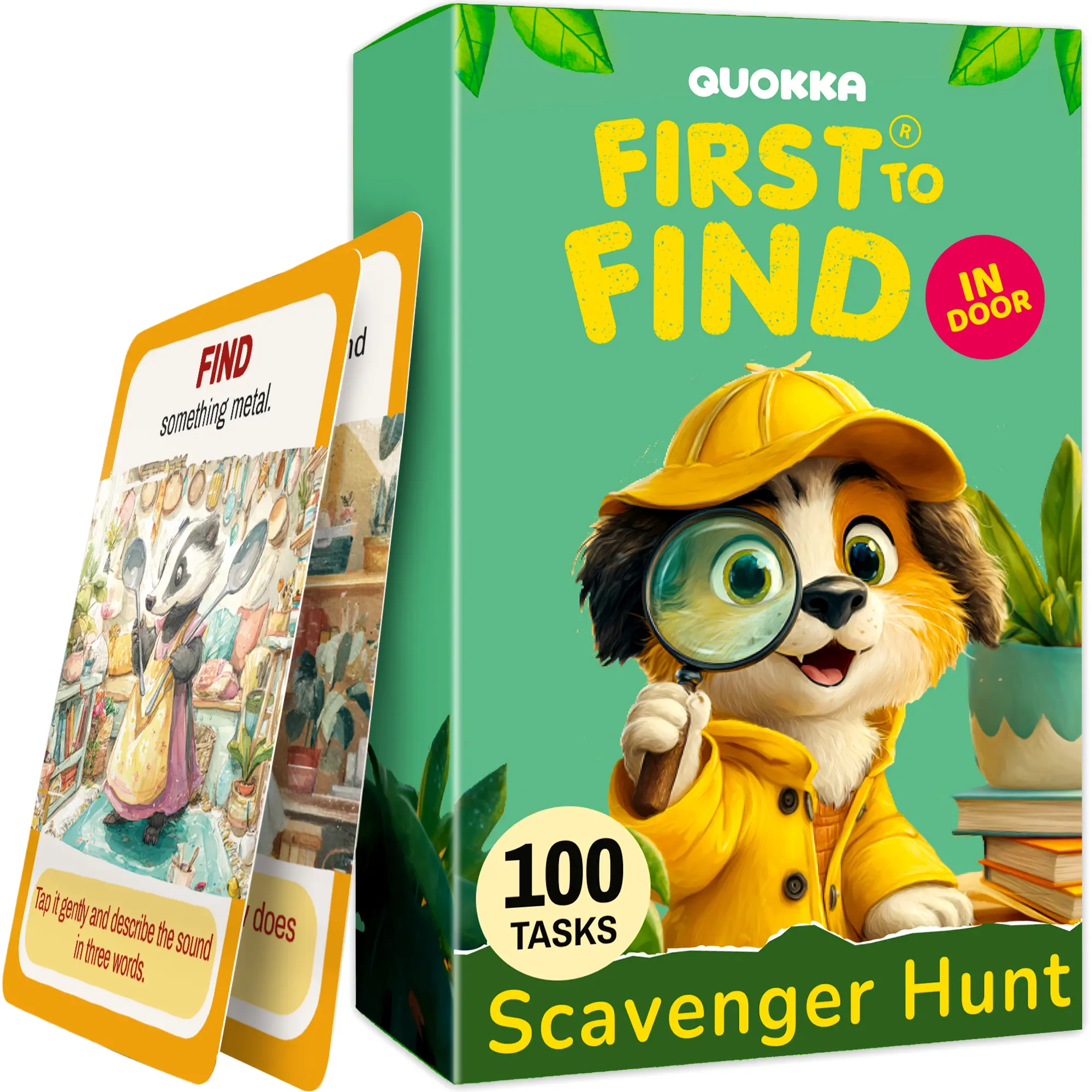 QUOKKA Kids' Scavenger Hunt Card Game for Ages 4-8 - Indoor Adventure for Rainy Days, Family Time - 100 Creative Tasks with Unique Artistic Designs, Fun Board Games, Family Fun Game