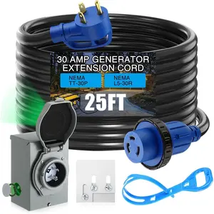 25 FT 30 Amp Generator RV Extension Cord and Pre-Drilled Power Inlet Box 3 Prong Compatible with NEMA TT-30P/L5-30R 125V/250V Cord with Generator Interlock Kit to House STW 10 Awg, Etl Listed