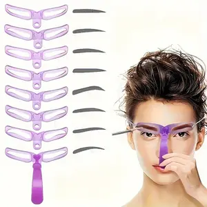 8-Piece Reusable Plastic Eyebrow Shaping Suit - Makeup Eyebrow Tools with Easy Grip Handle, Unscented, Universal Template for Precise Contour, Ideal for DIY Use