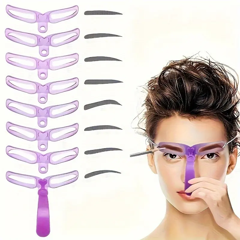 8-Piece Reusable Plastic Eyebrow Shaping Kit - Eyebrow Tools with Easy-Grip Handle, Unscented, Universal Template for Precise Contour, Ideal for DIY Makeup Use, 8 Pieces