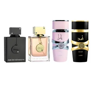 ARMAF Club De Nuit Intense & Women + LATTAFA Yara & Asad 4-Piece Perfume Gift Set | 3.4 oz Each | Musk, Vanilla, Rose, Spicy & Lavender Scent | Long-Lasting EDP for Men & Women