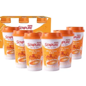 XIANGPIAOPIAO SENPURE Instant Milk Tea Kit with Milk Tea Powder DIY Sugar Pack Nata de Coco Serve Cold or Hot Drinks (Wheat Flavor 6 Pack)