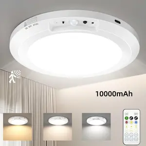 Wireless Motion Sensor Ceiling Light – 10000mAh Battery-Operated Magnetic Rechargeable LED Indoor Lighting Lamp with Remote Control for Bedroom Shed Loft Bathroom Pantry Shower Hallway Porch Patio, 3 Color Temps Dimmable,No Drill No Wiring Easy to Install