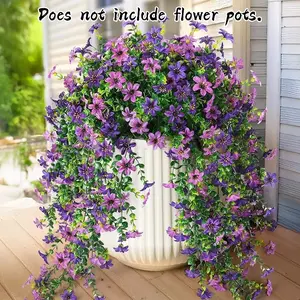 6-Pack Outdoor Artificial Hanging Six Ear Orchid Flowers, Artificial Flower Plant, Faux Hanging Plant, Bright Long-Lasting Colors, Indoor & Outdoor Decoration, Perfect for Gardens & Window Sills, Artificial Plants