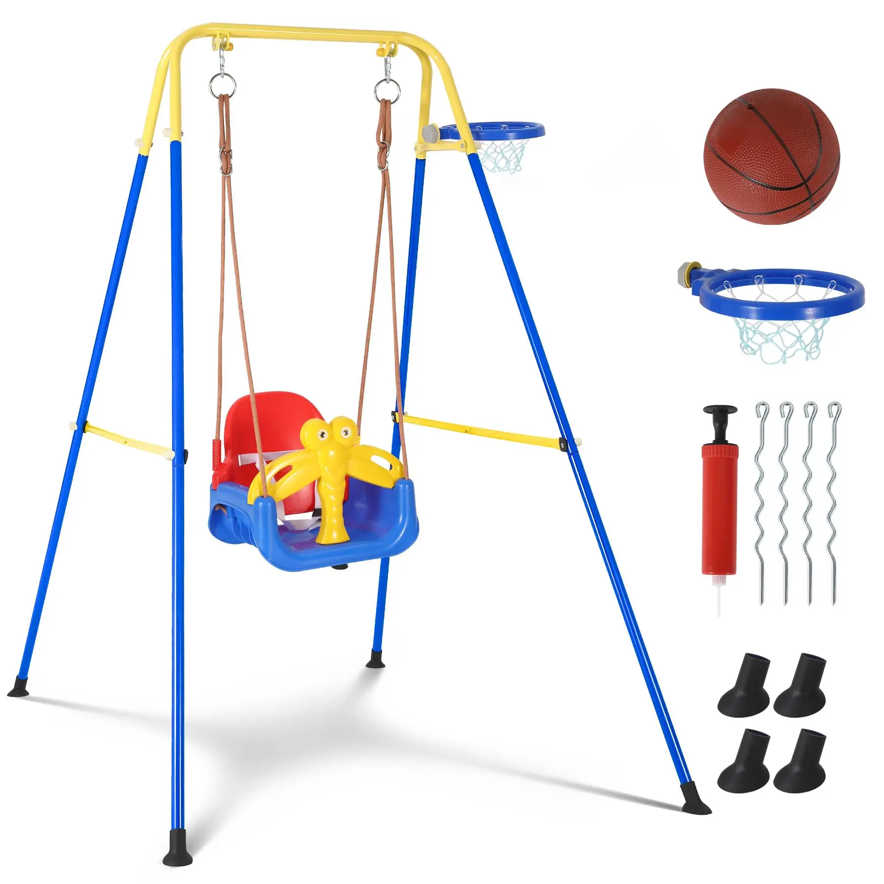 4-in-1 Toddler Swing Set – Kids Outdoor & Indoor Playset with Basketball Hoop, Multi-Function Baby Swing for Ages 6-72 Months