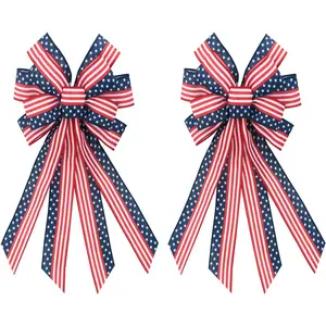 2 count Large Patriotic Wreath Bows, Patriotic  and Stripe  Flag Bow for Memorial Day  Flag Wreath Bow for Front Door Indoor Outdoor Labor Day Holiday Party  Decoration 20 * 12"