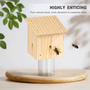 Carpenter Bee Trap for Outside Pentroof Style Nature Hanging Wood Trap with Removable Vault Best Bee Insect Control 1 Pack