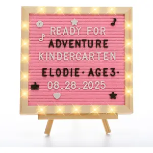 Light up Changeable Felt Letter Board Sign with LED Lights -  to School Supplies for Girls, 10x10in Message Board Wall Mounted with Tripod Stand 450 Letters for Dorm Decor,