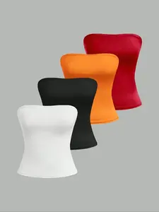 Women's Solid/Leopard Print Tube Top, Casual Sleeveless Strapless Top for Daily Wear, Ladies Clothes for All Seasons