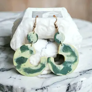army green c shaped resin earrings
