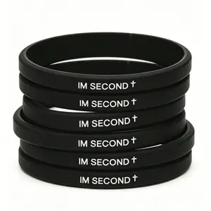 [Not For Sale] 1Pcs Black Silicone Wristband - "I'M SECOND +" Printed Inspirational Bracelet, Stylish Minimalist Rubber Wristband for Daily Wear & Statement Accessory