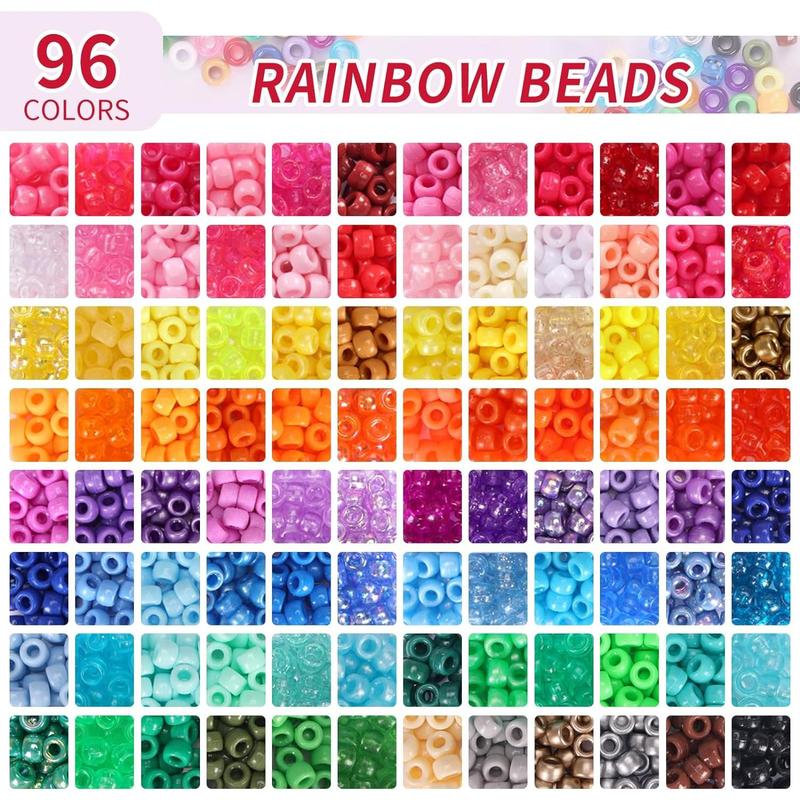 96 Colors 3000 count Pony Beads Bracelet Making Kit Friendship Bracelet Kit Rainbow Kandi Beads with Letter and Heart Beads Elastic Threads for  Necklace Making