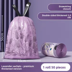 Calming Lavender Scented Drawstring Trash Bags - Extra Thick No-Tear Rolls with Strong Handles Puncture-Resistant Large Kitchen Garbage Sacks