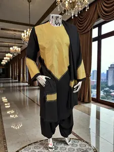 Men’s Black Parahan Tumban with Gold Embroidery and Matching Shawl | Traditional Afghan Outfit | XL