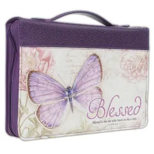 Bible Cover, Extra Large Size, Blessed is the one who trusts in the Lord, Jeremiah 17:7, luxleather purple