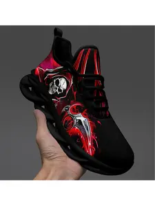 Unisex Gothic Style Print Running Shoes, Skull Fashion Sports Sneakers, Breathable and Non-slip Comfortable Jogging Shoes, Athletic Shoes