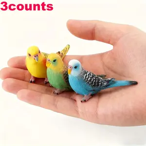 3 Mini Parrot Statues, Vibrant Dramatic Animal Decorations, Statues Figurines, Indoor Outdoor Garden Table Sculptures, No Power Battery Needed, Mixed Colors