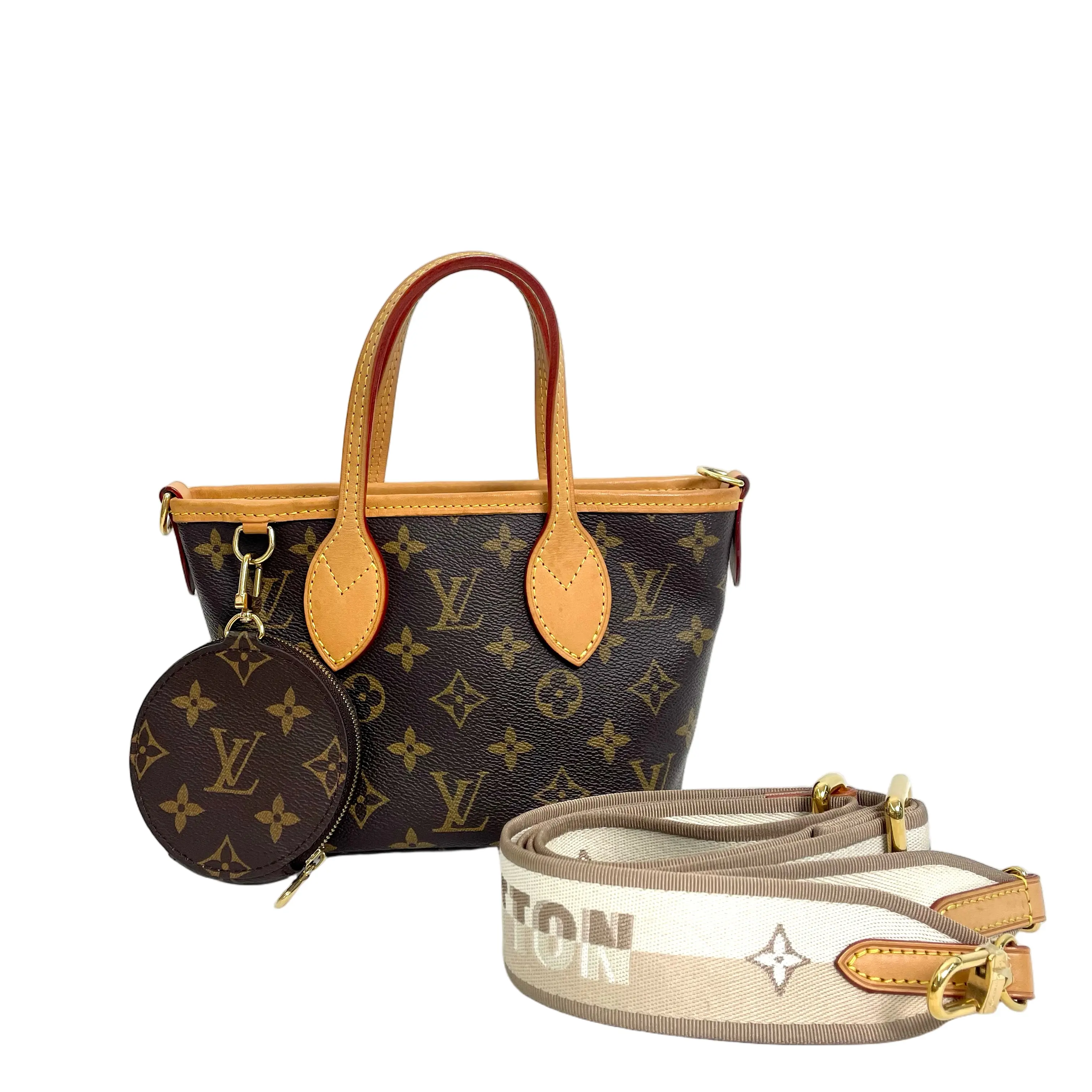 Pre-owned canvas crossbody bag Louis Vuitton Neverfull PM Monogram Tote Bag with Beige Jacquard Strap & Round Coin Purse