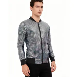 Men's Metallic Jacket 70s Disco Party Varsity Jacket Zip-up Baseball Bomber