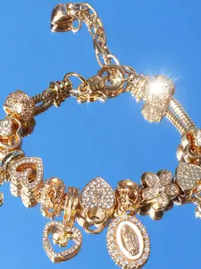 Women's Rhinestone Charm Bracelet, Fashionable Bracelet, Exquisite Trendy Bracelet, Heart Clover Virgin Mary Key Pendant Snake Bone Chain Jewelry, Full Drill Party Daily Wear, Trendy Jewellery Accessories