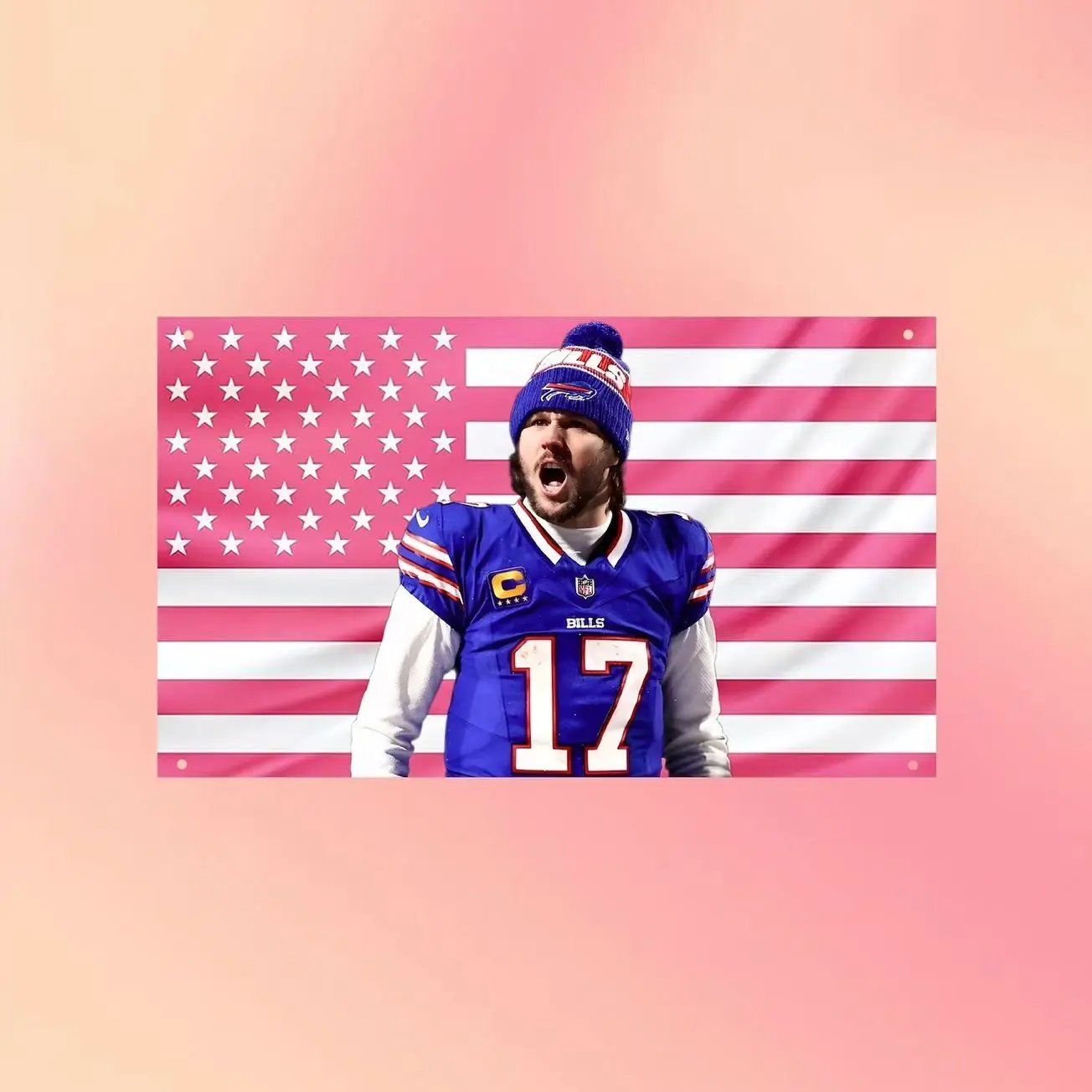 Josh Allen Buffalo Football Flag, Pink American Flag Wall Tapestry, Quarterback Fan Room Decor, Gift for Sports Fans