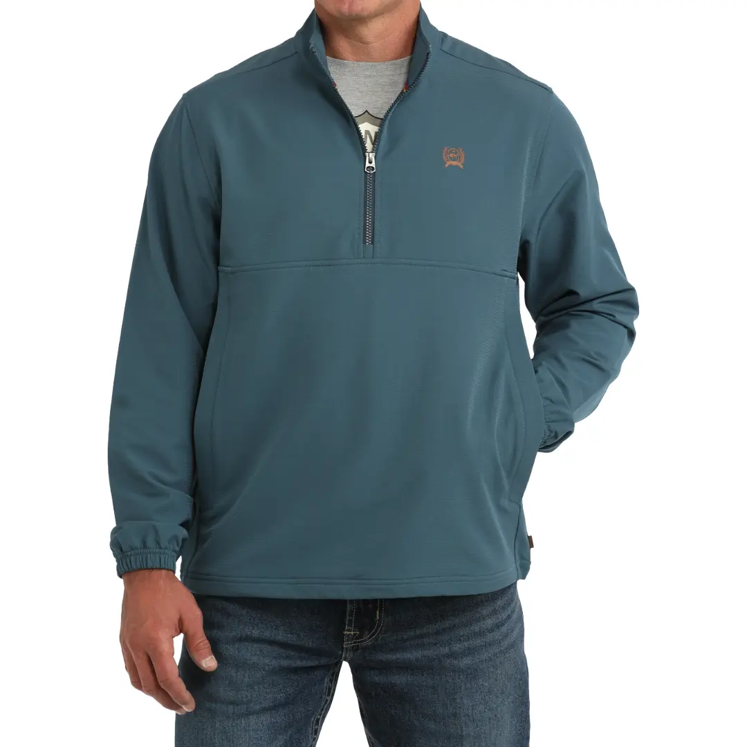 Cinch Men's Classic Teal 1/4-Zip Breathable Windbreaker Pullover with Kangaroo Pocket, Menswear Style MWJ1935002